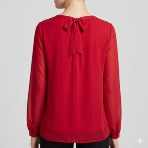 LOFT Ann Taylor Red Back Tie Blouse Size M Petite